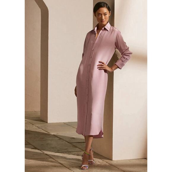 Ralph Lauren Collection Purple Label Silk Day Dress Button Up Midi Long Sleeve L - Picture 1 of 7